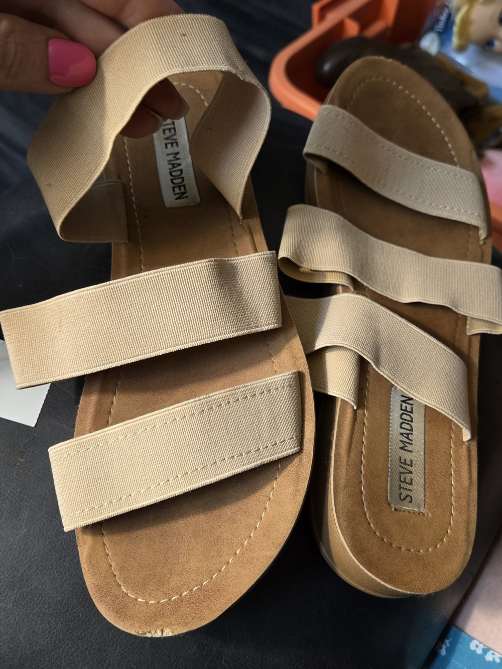 Steve Madden Beige Elastic Strap Sandals